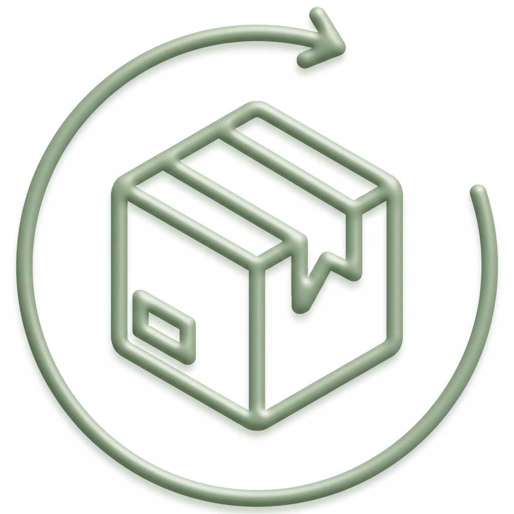 Green icon of a box with an arrow, symbolizing recycling or waste management.