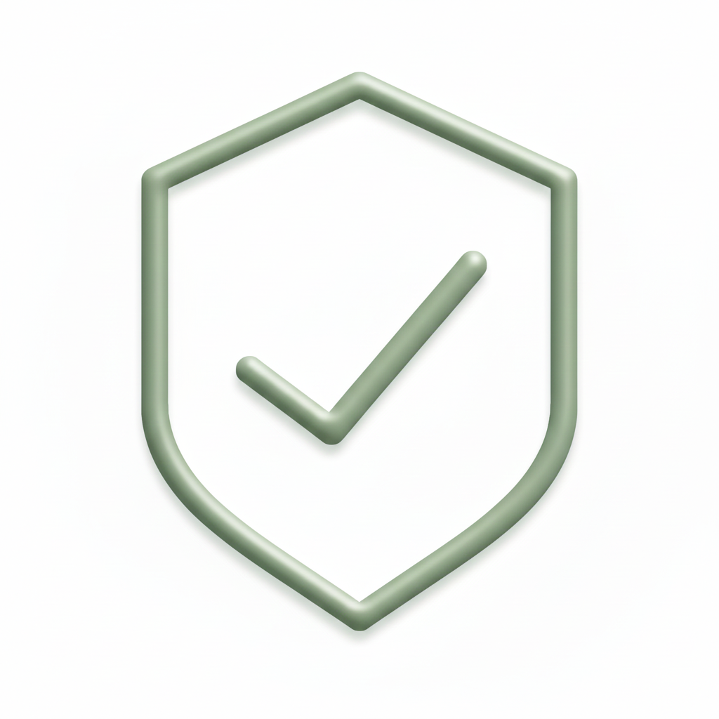 Green check mark inside a shield on a white background
